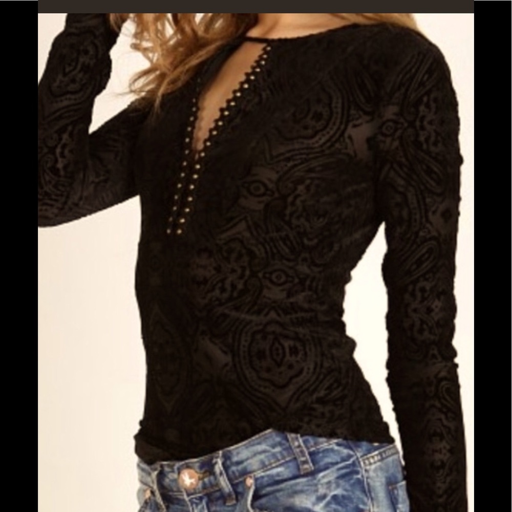 Free People Velvet City Limits Black Brocade Top S